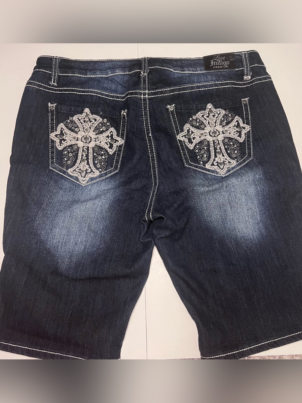 Love Indigo Dark Blue Embroidered Boyfriend Jeans